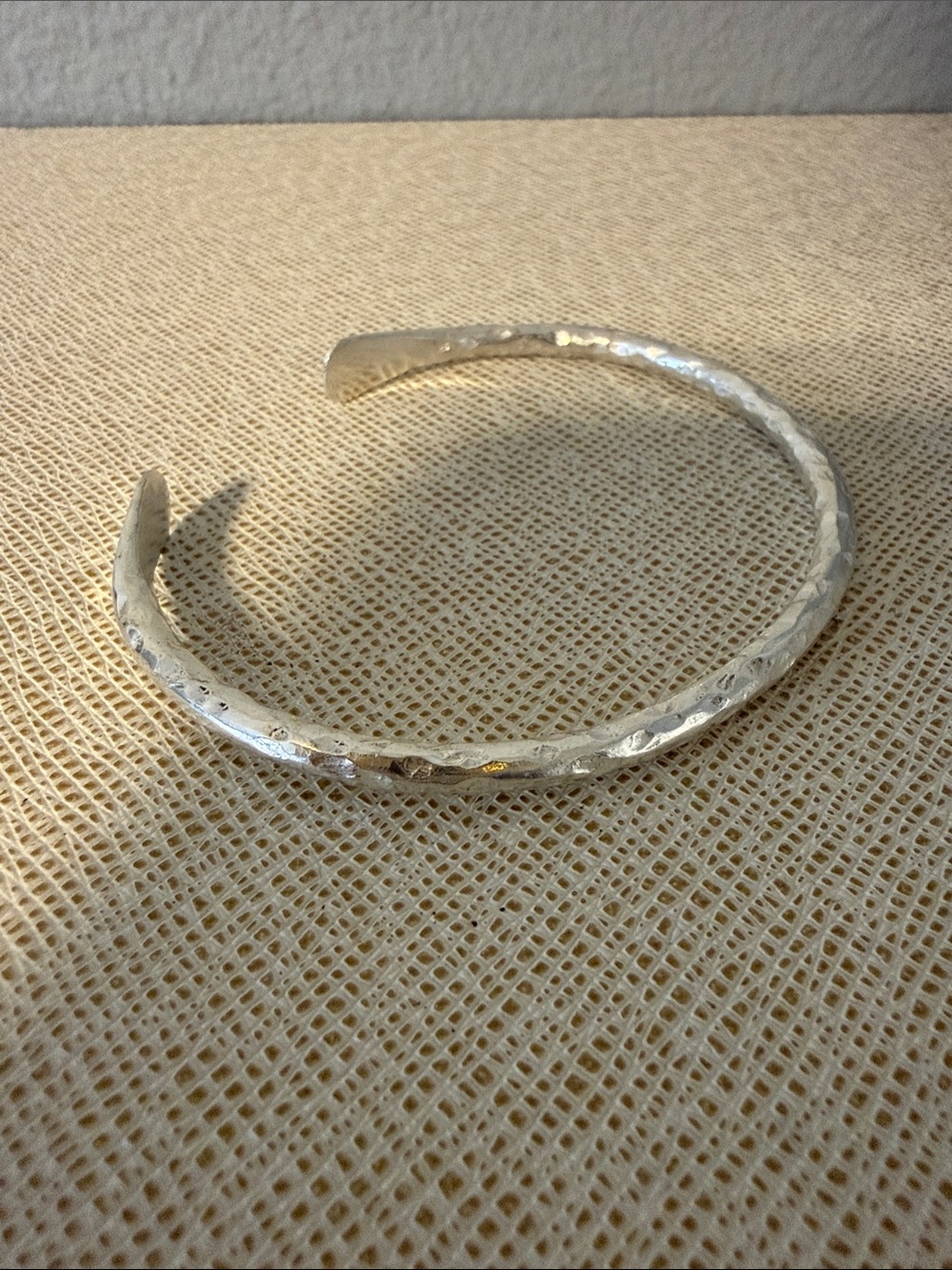 Sterling Silver Hammered Open Cuff Bracelet - Silver
